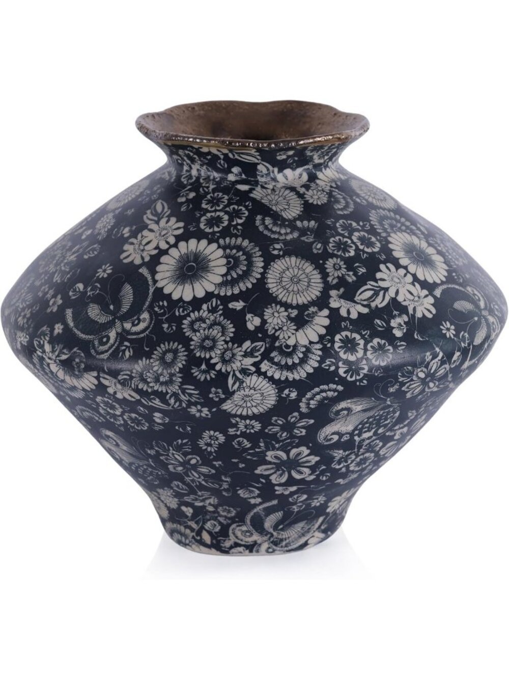 Large Vintage Blue and White Ceramic Vase - 9.8” Rustic Chinoiserie Decor for